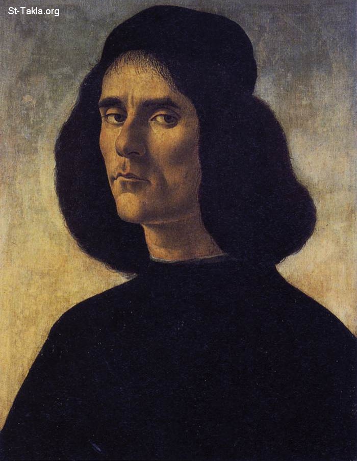 St-Takla.org         Image: Painting by Alessandro Botticelli (1444 1510) - Portrait of a Man : Michele Marullo Tarcaniota :     (1444-1510) -  :   