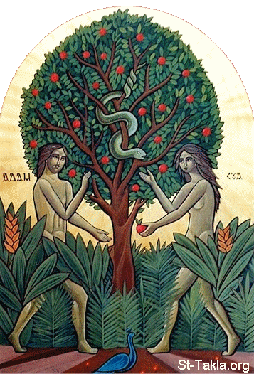 St-Takla.org         Image: Modern Coptic icon: Adam and Eve in the Paradise of the Garden of Eden :          -   