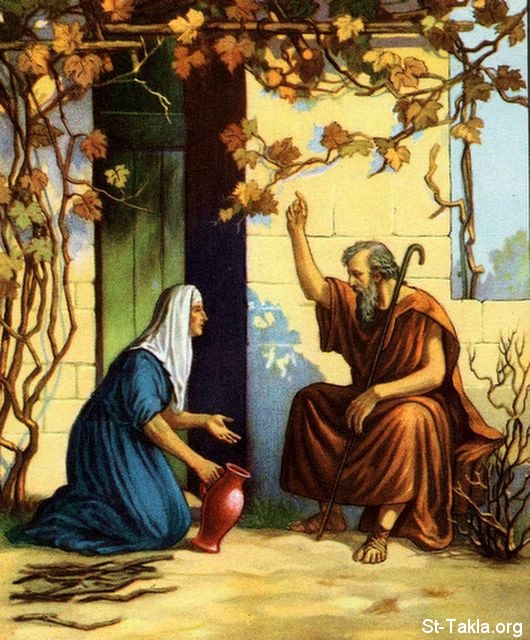 St-Takla.org Image: Elijah and the woman at Zarephath صورة في موقع الأنبا تكلا: إيليا النبي و أرملة بيت صرفة صيدون