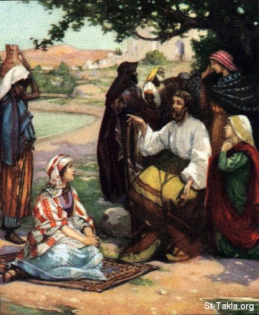 St-Takla.org Image: Lydia hears the good news from Paul - from "Standard Bible Story Readers" book, Lillie A. Faris     :          -   "    "  . 