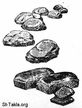 St-Takla.org Image: Jesus was tempted to turn stones into bread صورة في موقع الأنبا تكلا: تم تجربة يسوع بأن يقوم بتحويل الحجارة إلى خبز