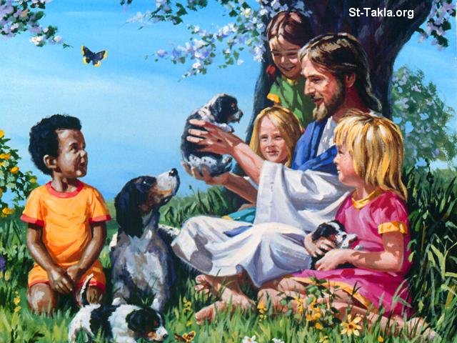 St-Takla.org Image: Jesus with small girls and a boy     :      