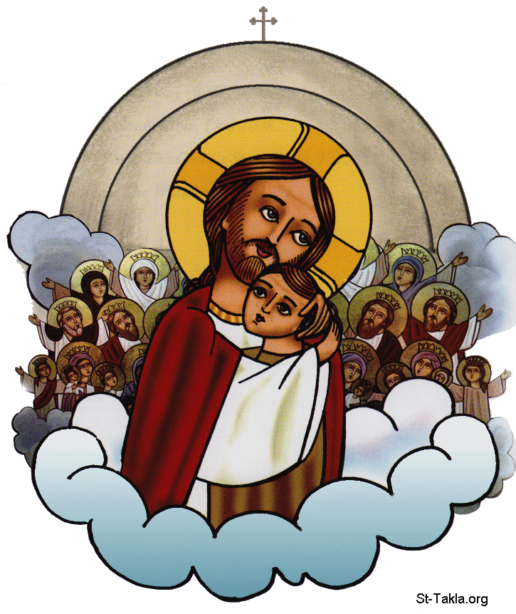 St-Takla.org         Image: Jesus in heaven with Saints, by T. Sawsan, modern Coptic art صورة: السيد المسيح مع القديسين في السماء - رسم تاسوني سوسن، فن قبطي حديث