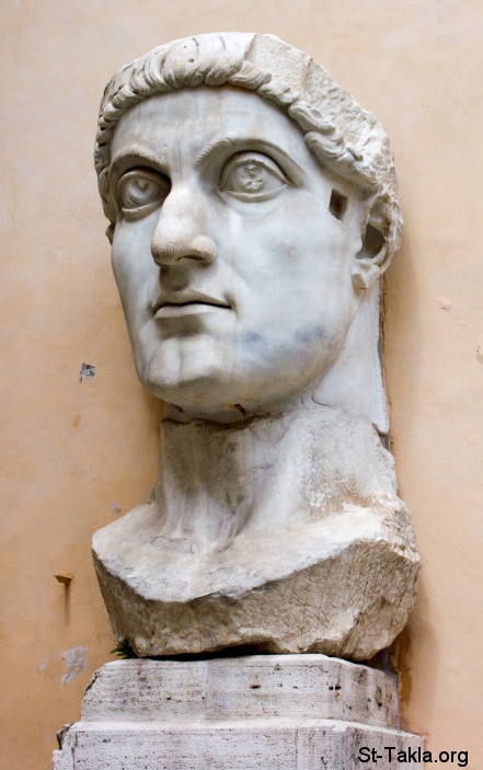St-Takla.org Image: Head of Constantine's colossal statue at the Capitoline Museum صورة في موقع الأنبا تكلا: رأس تمثال قسطنطين الكبير البار، التمثال الضخم في متحف كابيتولين