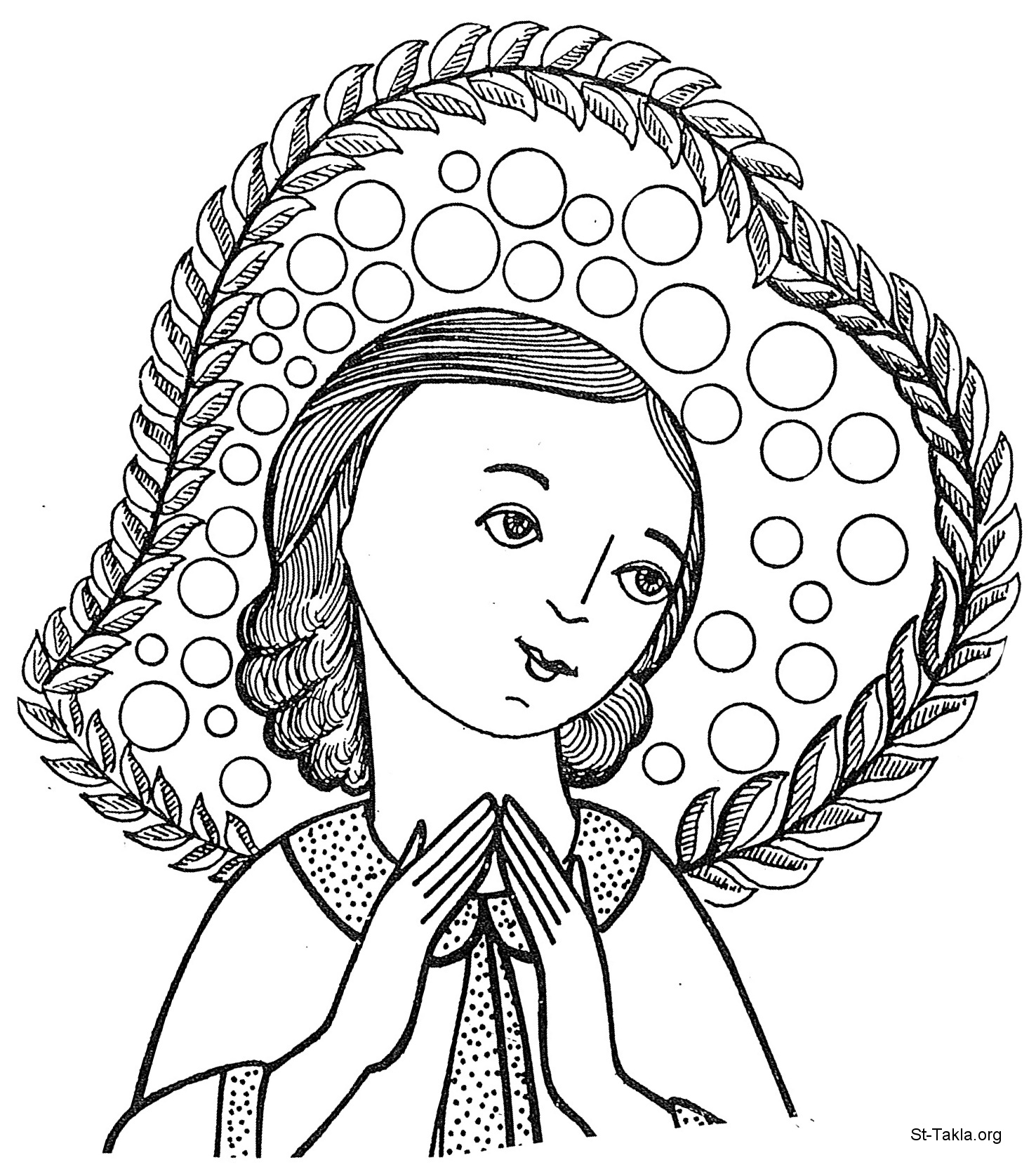 St-Takla.org Image: A girl praying, happy woman, Coptic art صورة في موقع الأنبا تكلا: فتاة تصلي، طفلة، بنت، سيدة فرحة، فن قبطي
