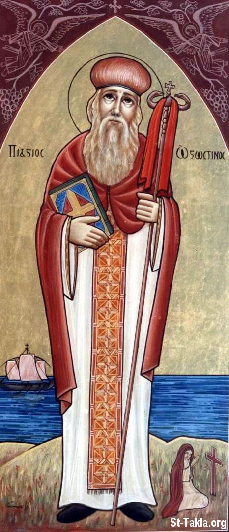 St-Takla.org Image: Saint Augustine (and Saint Monica praying for him), modern Coptic icon.     :   (   )   .
