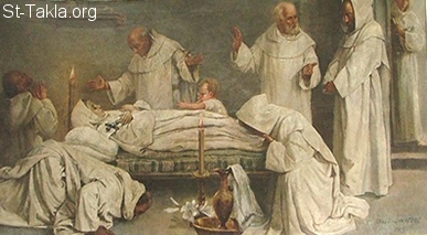 St-Takla.org Image: A painting at the church in Polisteni in Italy - The body of St. Marina, having discovered her innocence, was kept for several days so that everyone could venerate the great saint.     :          ǡ           .