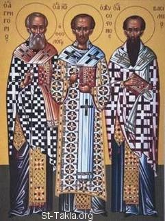 St-Takla.org Image: Three Holy Hierarchs (the Three Holy Fathers, Great Hierarchs and Ecumenical Teachers) Saints: St. Basil the Great (Basil of Caesarea), St. Gregory the Theologian (the Nazianzus), and St. John Chrysostom     :     :    -    (  ) -    