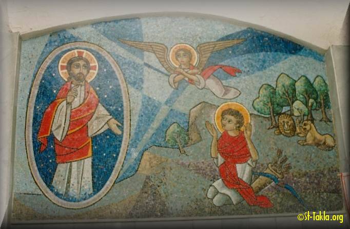              -                    Image of Jesus Christ appearing to St. Tekla Himanout and changing His name to Farah Sohioun - a Mosaic icon by the late Issac Fanos, at St. Takla COC, Ibrahimia, Alexandria, Egypt
