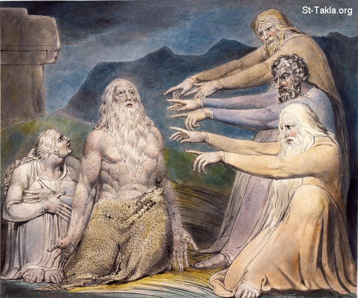 St-Takla.org         Image: William Blake - Illustrations to the Book of Job, object 10 (Butlin 550.10) "Job Rebuked by His Friends" :       -     -    