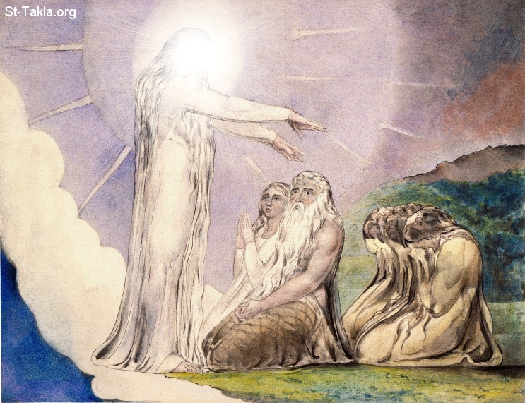 St-Takla.org         Image: William Blake - Illustrations to the Book of Job, object 17 (Butlin 550.17) "The Vision of Christ"       -      - :   