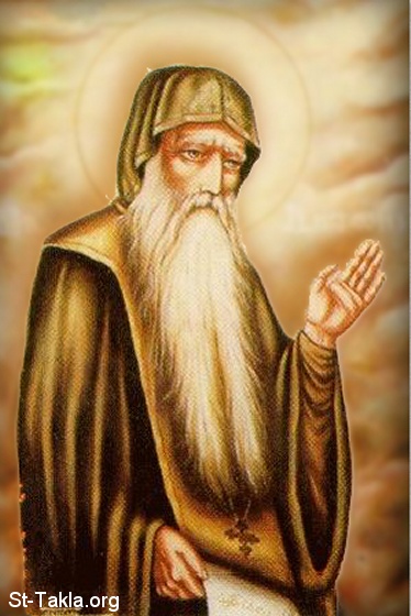 St-Takla.org Image: The Egyptian Saint Anthony the First Monk, modern Coptic art icon     :        (  )    