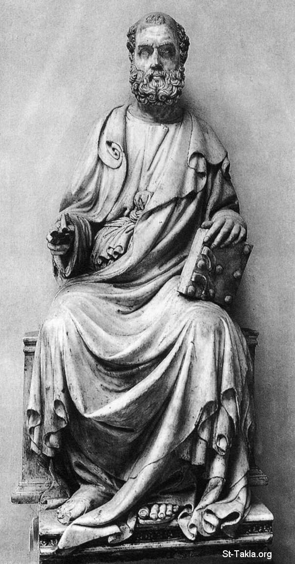 St-Takla.org         Image: St Mark - NiccolÒ Di Piero Lamberti - Religious Painting Art - 1410-12 - Marble - Museo dell'Opera del Duomo, Florence :      ϡ      1410-12    