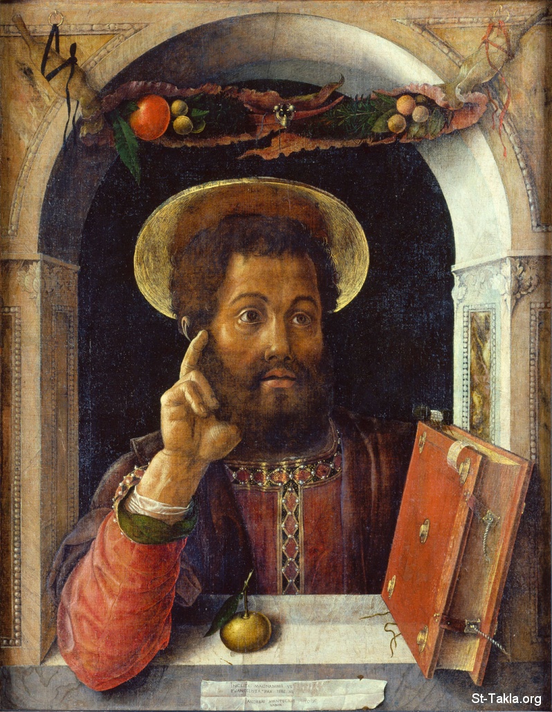 St-Takla.org         Image: Andrea Mantegna - 087 Hl. Markus, Evangelist - 1450 - Tempera on canvas - Frankfurt am Main :    ǡ 1450    ԡ    
