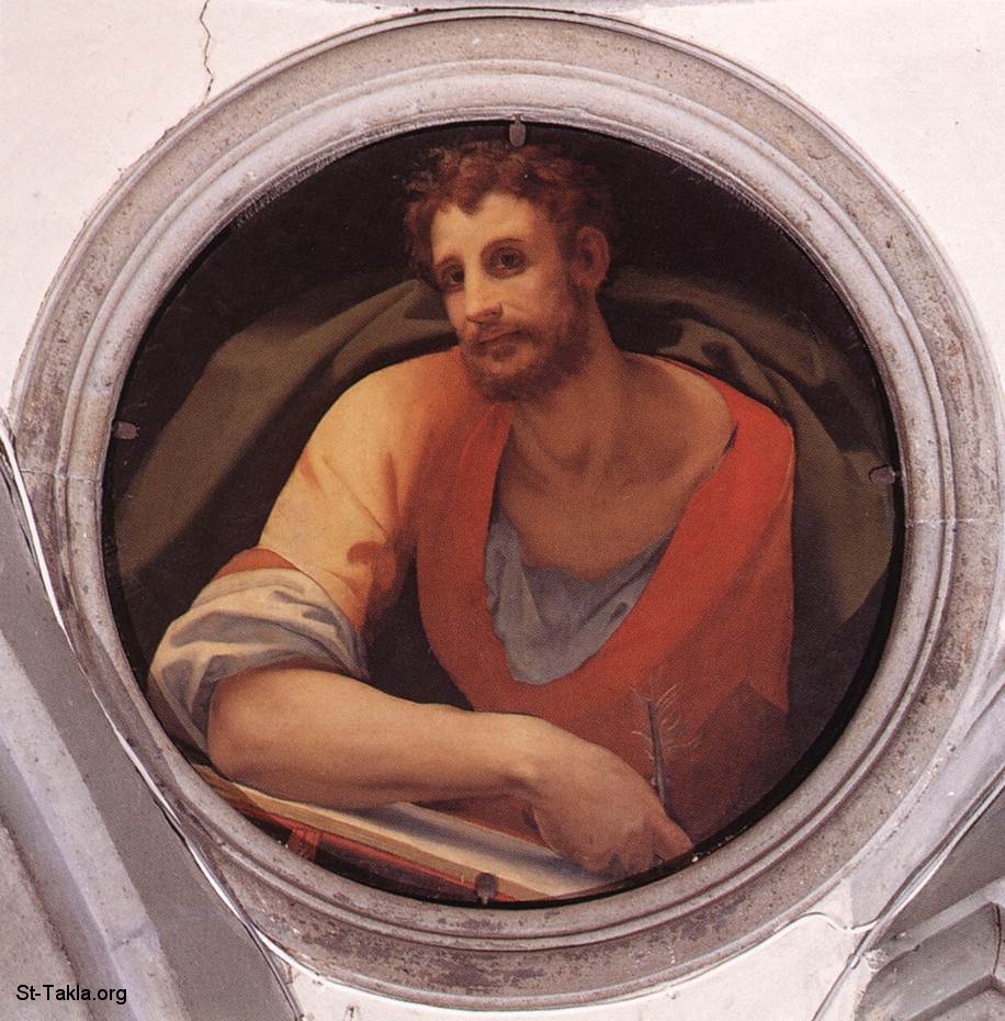 St-Takla.org         Image: 7653-St Mark - Agnolo Bronzino - Religious Painting Art - 1525 - Oil on wood - Cappella Capponi, Santa Felicit, Florence :     -      1525 -    -       ǡ 