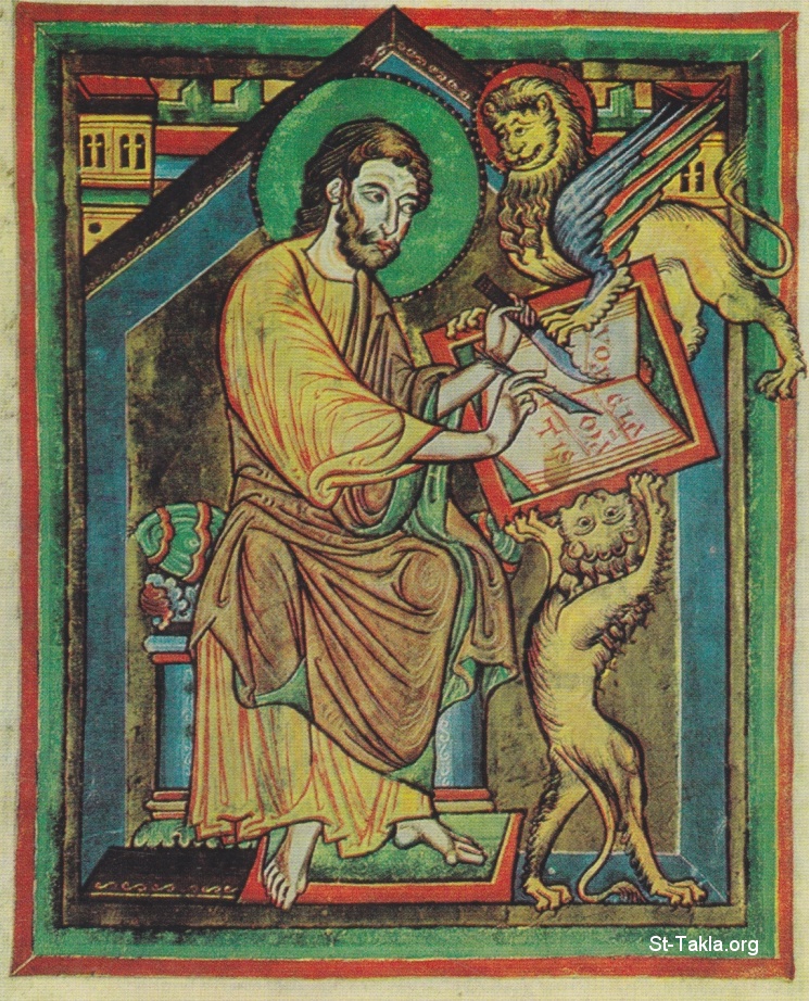 St-Takla.org         Image: Ancient icon showing Saint Mark the Evangelist writing His Gospel :       