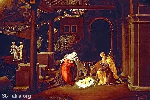 St-Takla.org Image: Jesus in the manger, painting     :    