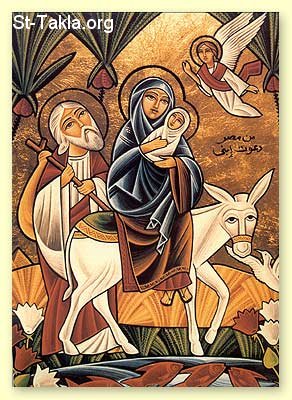 St-Takla.org Image: Modern Coptic icon depicting the Holy Family going to Egypt     :           