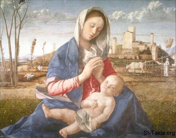 St-Takla.org Image: Madonna of the Meadow (Madonna del prato), by Giovanni Bellini, Oil and tempera on panel, 1505. 67.3 cm  86.4 cm (26.5 in  34.0 in), National Gallery, London.     :              67,386,4 . 1515   .