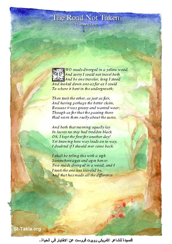 St-Takla.org Image: The Road Not Taken poem by American Poet Robert Frost (1874-1963)     :         